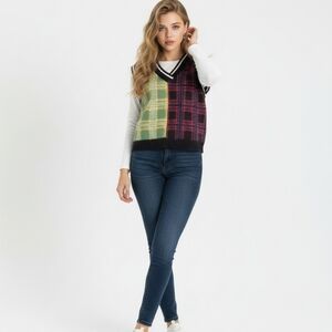 Trendy V-Neck Plaid Sweater Vest